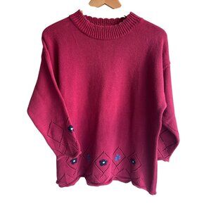 Land's End retro sweater size XL rose embroidered